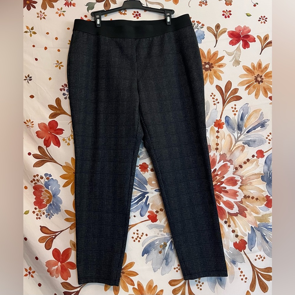 Talbots XLP Grey Black Plaid Skinny Crop Spring Fall Preppy Pull On Work Pants